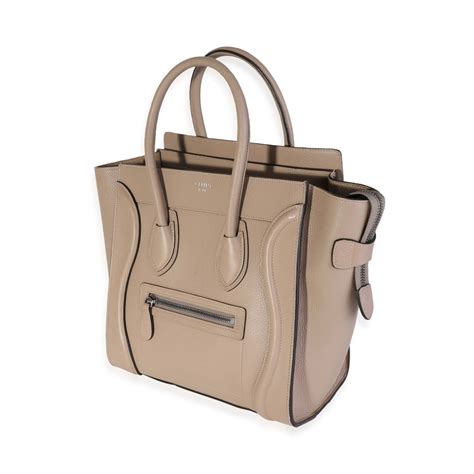 celine drummed calfskin mini luggage dune|Celine.